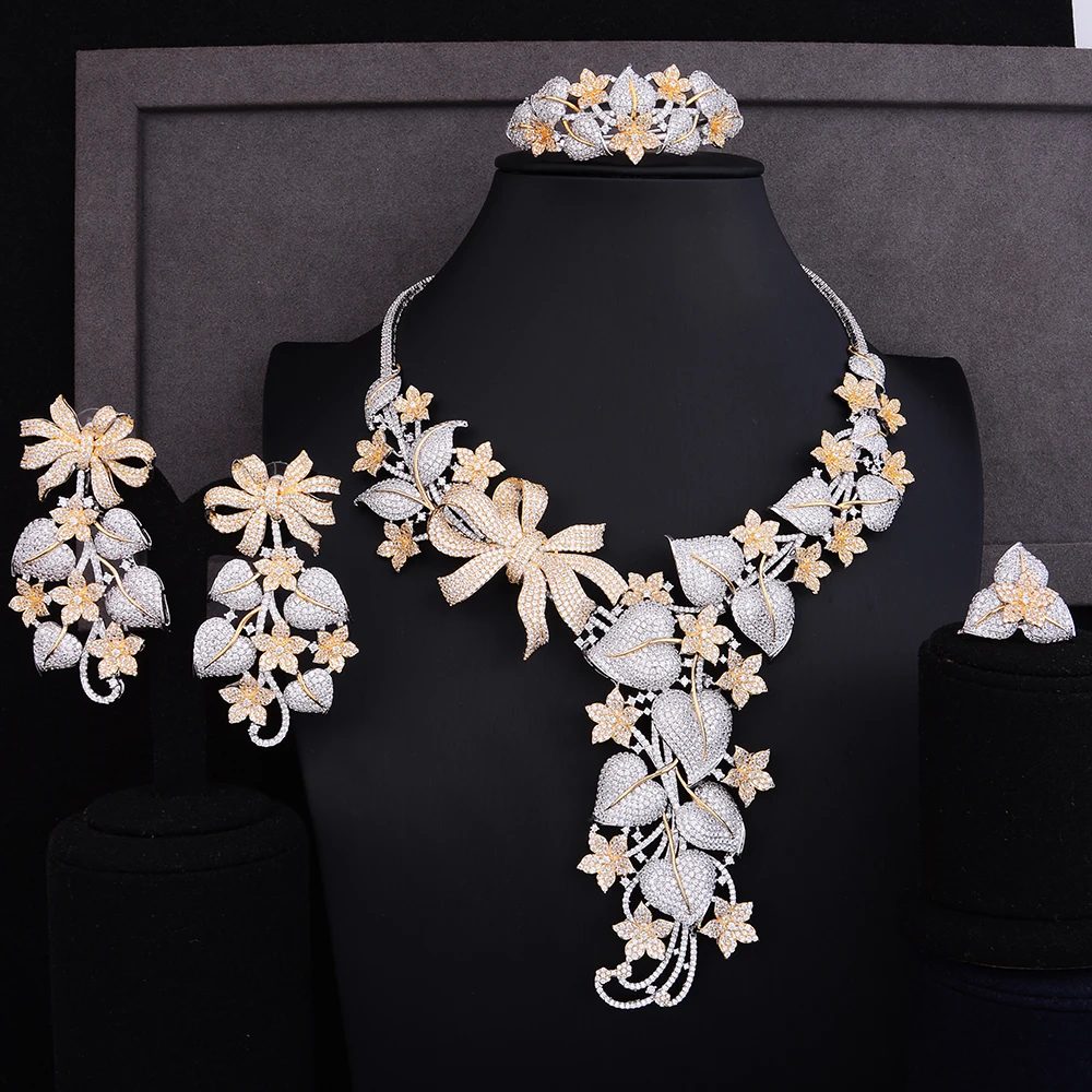 GODKI Роскошный цветок тыквы фианит серьги ожерелье набор Дубай ювелирные наборы