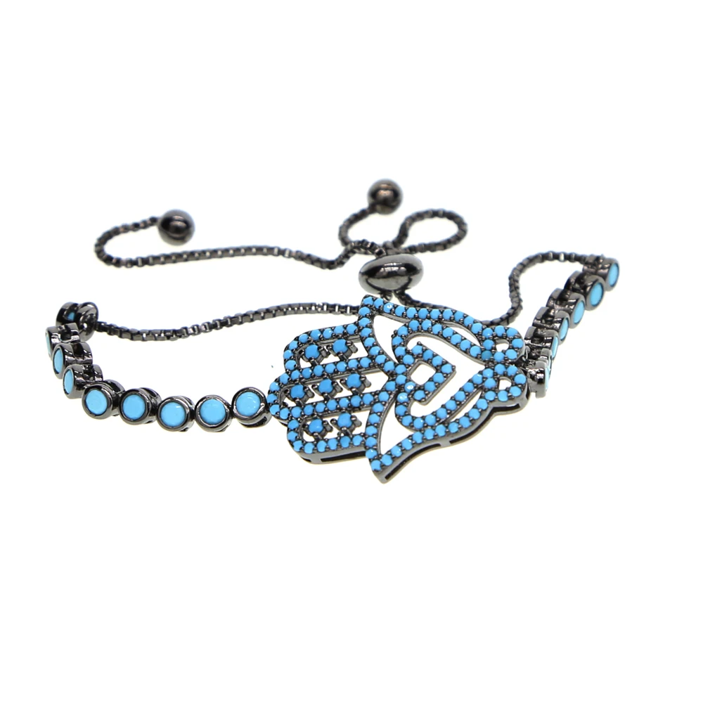 Женский браслет с синим цирконием Nice Hamsa блестящий цепочкой для тенниса черный