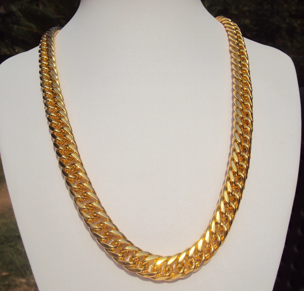 Крупное кубинское ожерелье Miami Cuban Link толщина 24 дюйма около 25 мил 100% Золотая