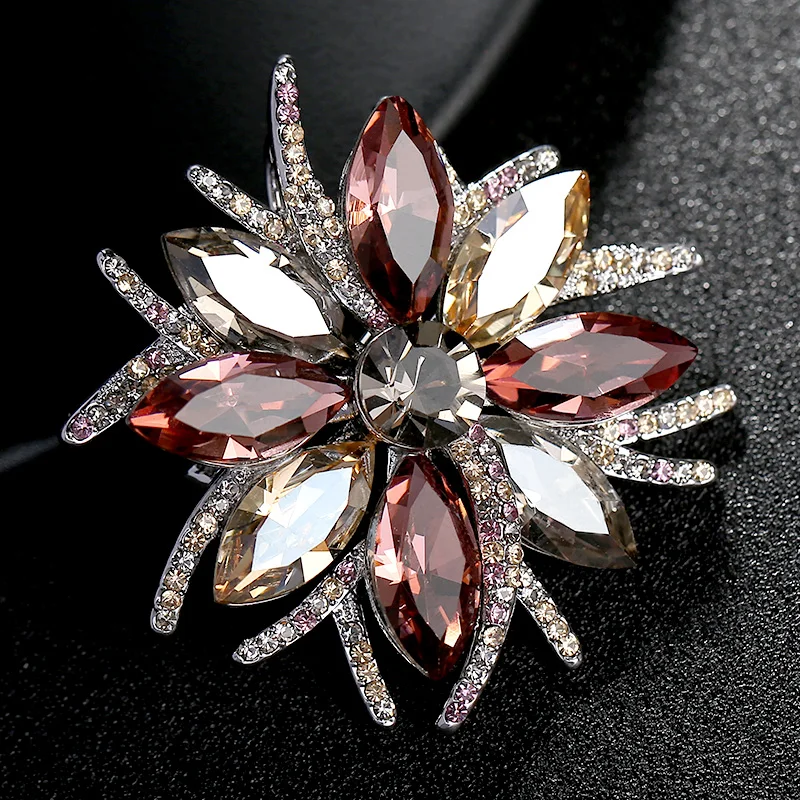 Элегантные Броши в форме цветка с кристаллами булавки синий и белый цвет женская