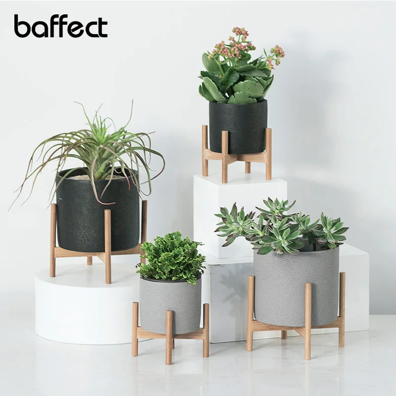 Baffect Nordic столе цемента цветочный горшок с деревянная подставка для сковороды
