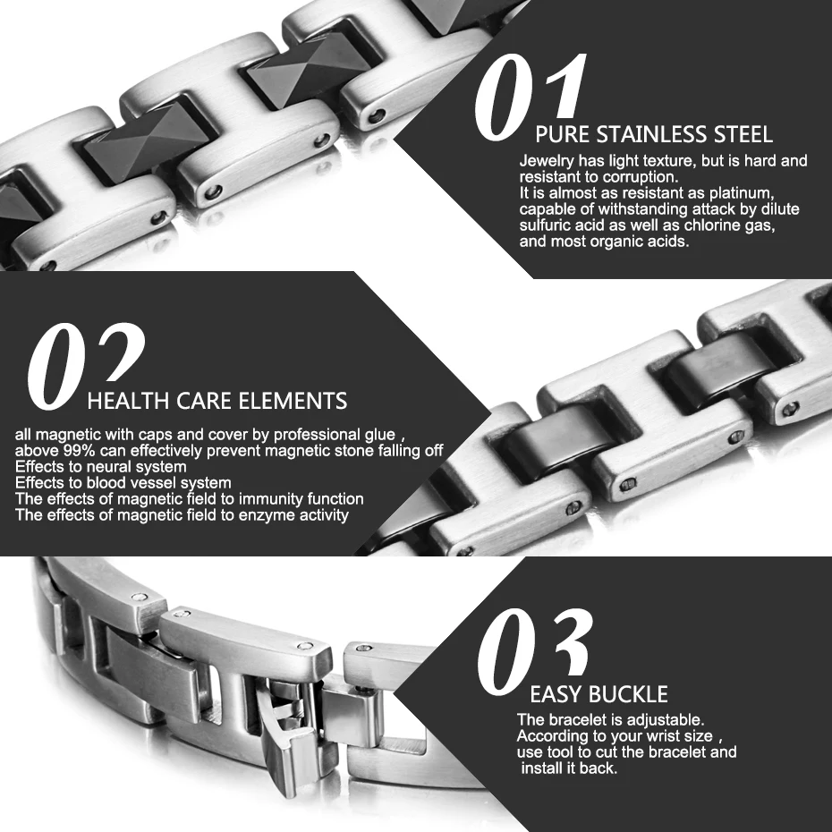

WelMag Dropship 2019 Stainless Steel Bracelets Bangles For Men/Women Charm Bracelet Male Fashion Jewelry Wristband 3 Clasps