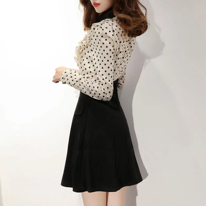 

Autumn Plus Size -a-line Dress 2018 Women Black Long Sleeve Turn-down Ruffles Dot Elegant Club Mini Dress Vintage Short Dresses