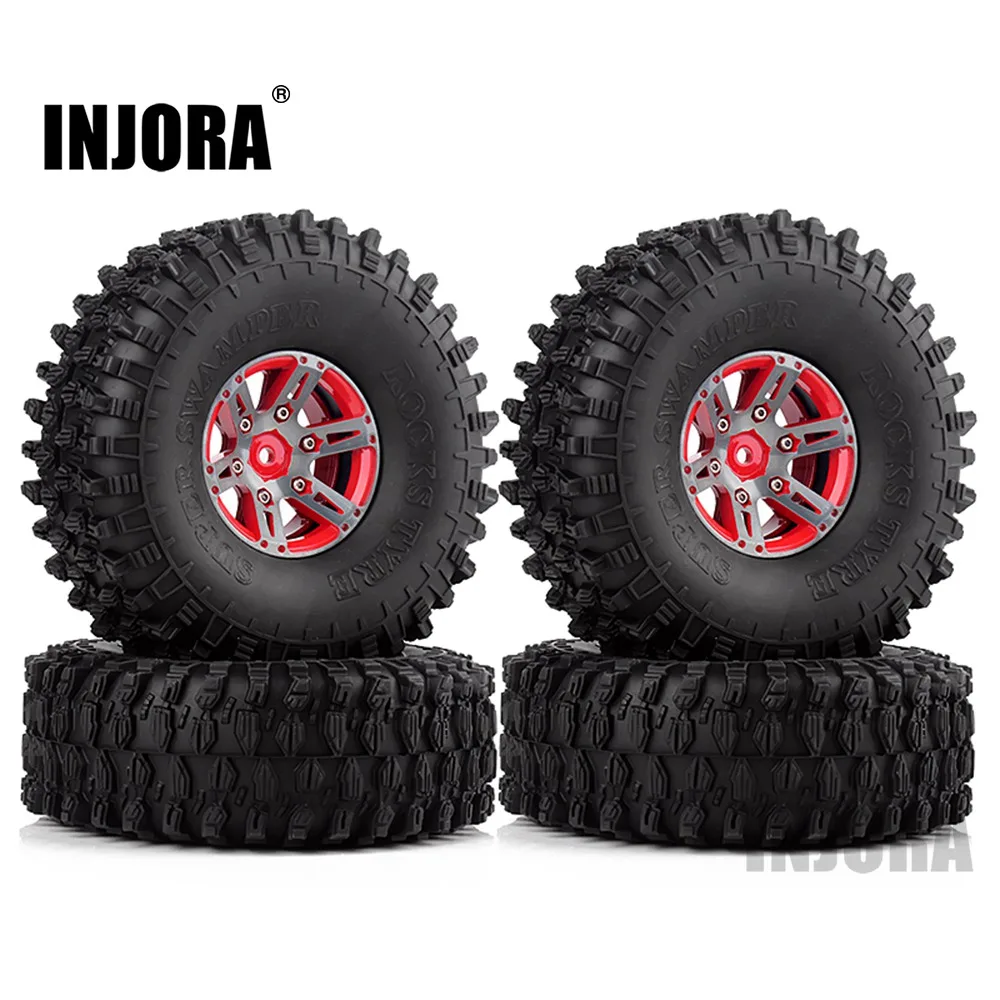Red Injora 4 шт 1," обод колеса, фитинги и 1,9 резиновые шины Набор для 1/10 RC комплект автомобильных принадлежностей для передней и задней оси SCX10 90046 RC автомобилей Запчасти - Цвет: Red