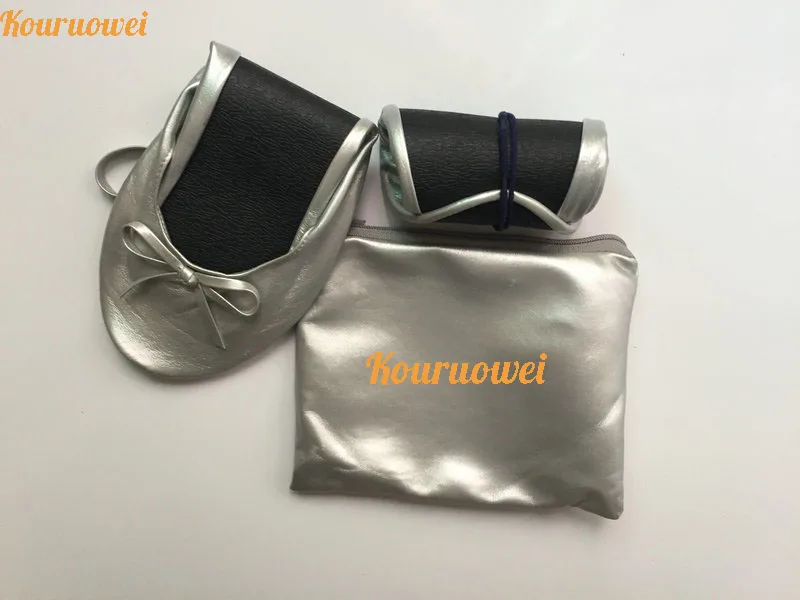 2016 модные серебристые балетки на плоской подошве свернутые туфли с сумочкой