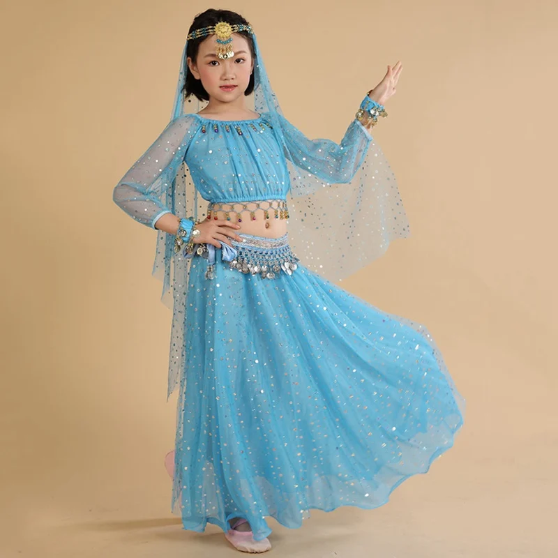 Детские костюмы для танца живота 2018 костюм Детская Одежда танцев с длинными