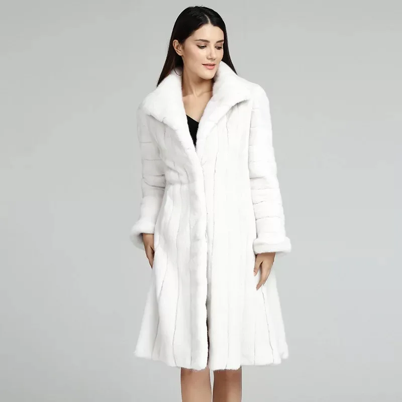 Брендовая роскошная женская куртка из натурального меха норки длинный стиль с