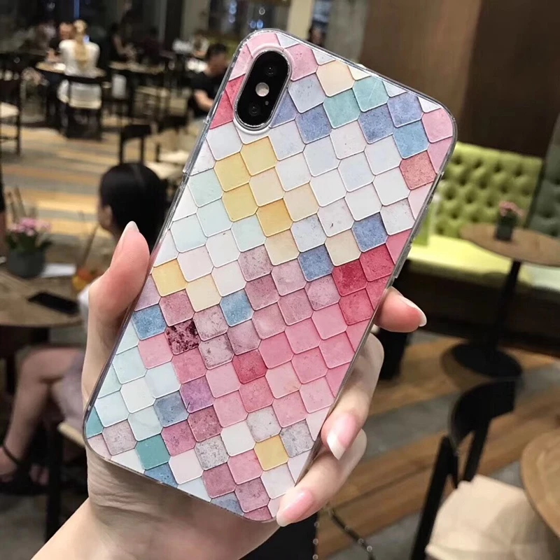 Цветной ромбовидный геометрический чехол для телефона iphone X XS XR MAX 6S 6 7 8 Plus милые