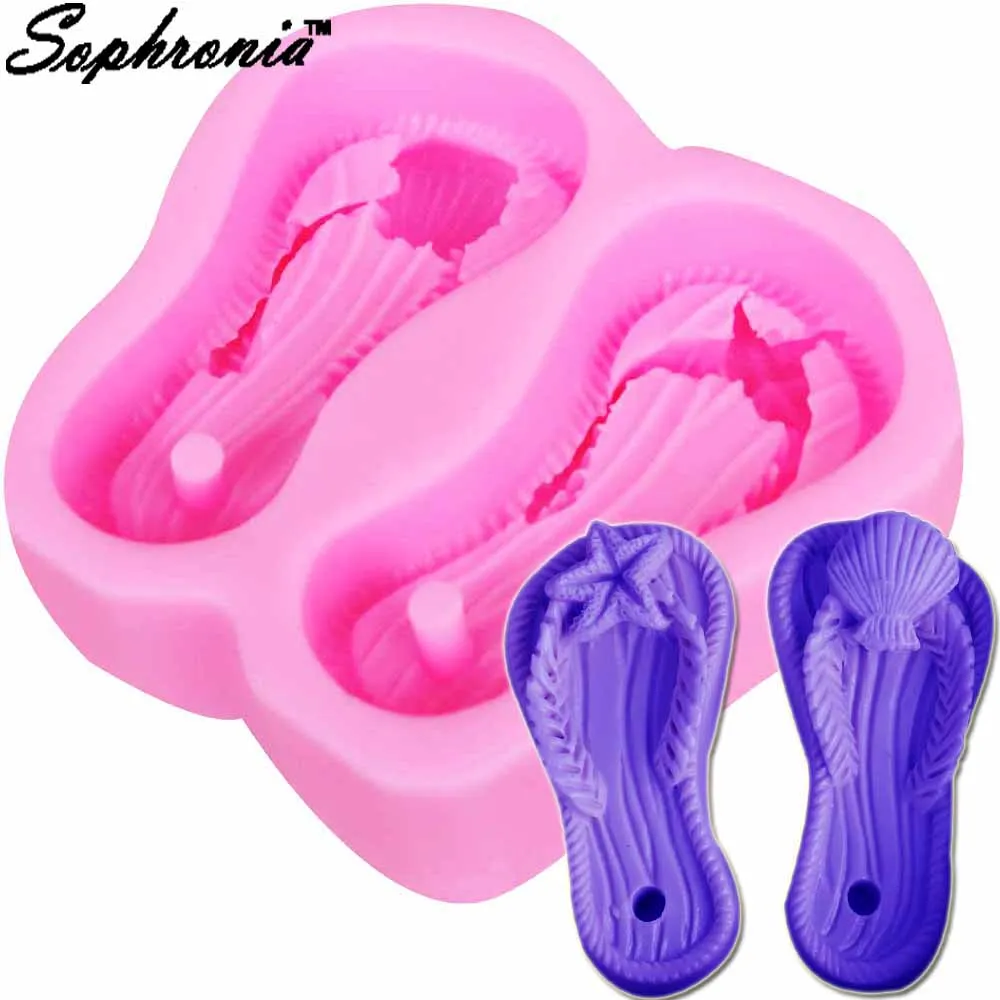 

Sophronia 3D Baby Shoe Flip Flop starfish shell Silicone Mold for Sugar Fondant Chocolate Candy Mold Manual Soap Mould m714