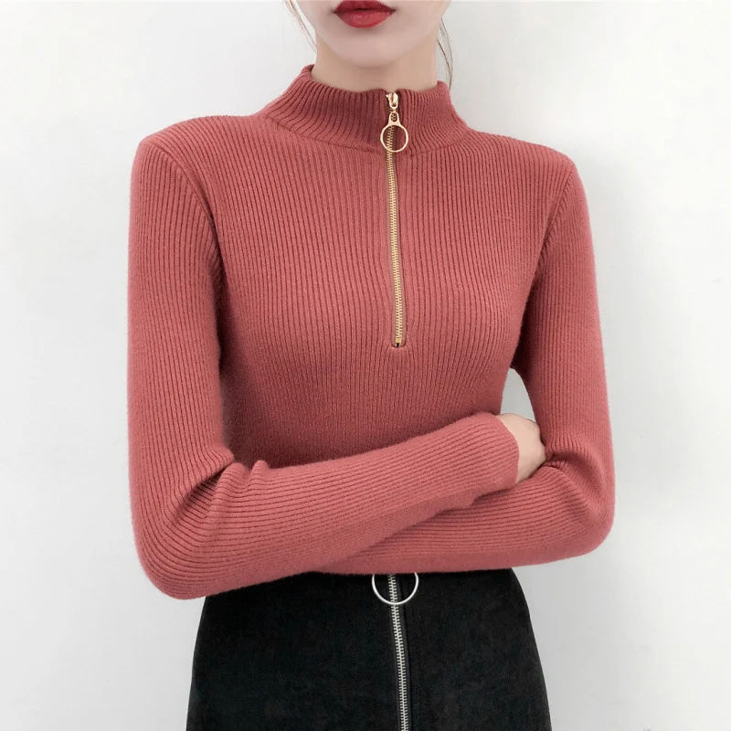 AECU Turtleneck Women Sweater And Pullovers Pull Femme Hiver Autumn Zipper Knitted Female High Elastic Solid Top | Женская одежда