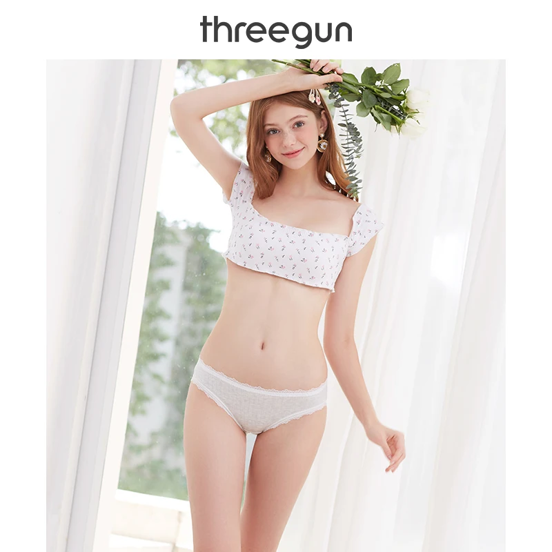 THREEGUN BAILIAN нижнее белье 3 шт. женские трусики кружевные хлопковые ребристые с