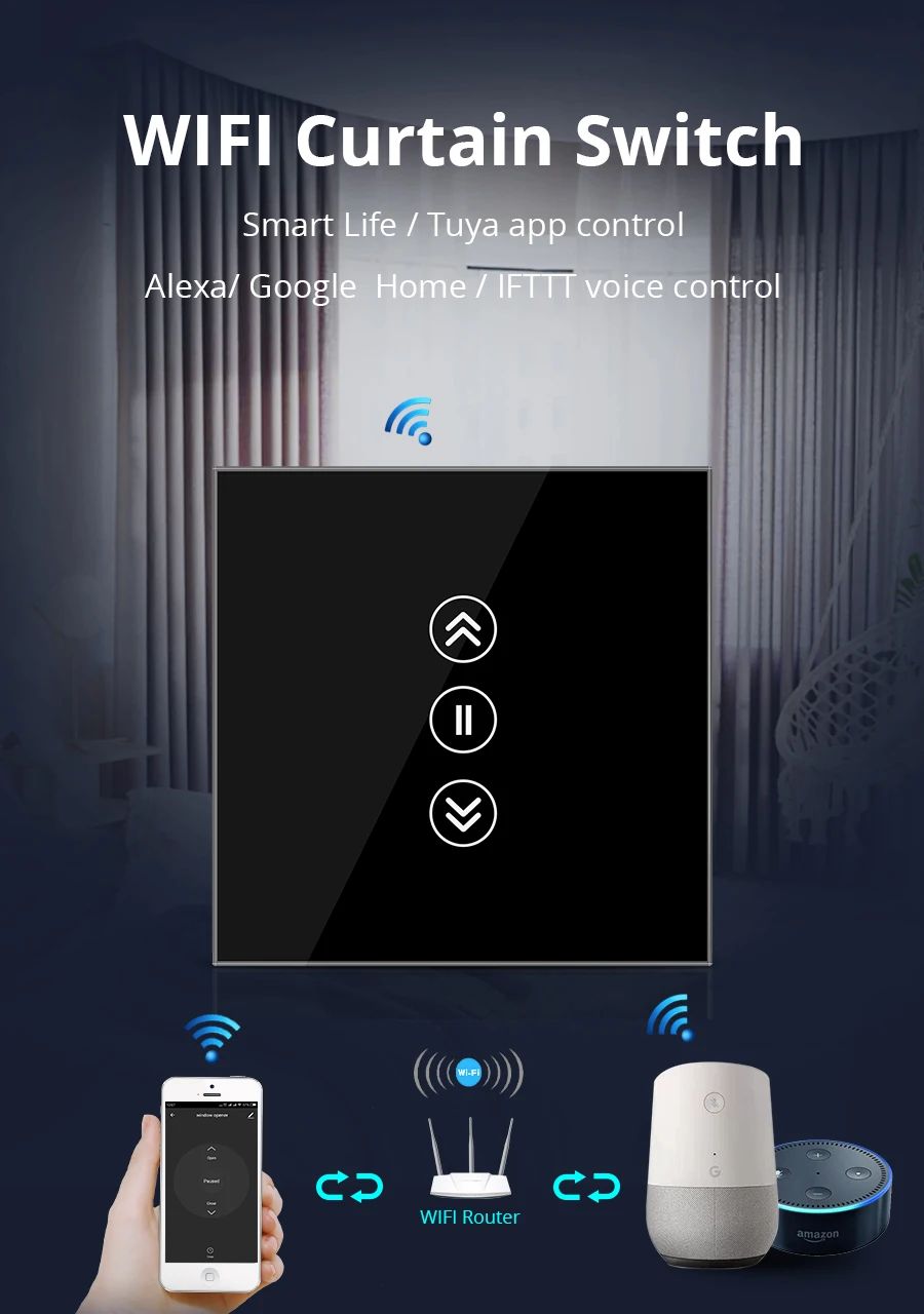 Умный переключатель для штор для электрических Curtians WiFi tuya Smart Life APP контрольные роликовые навесные переключатели 110 В 220 в черный