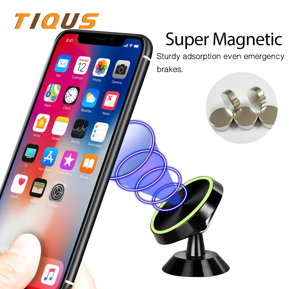 TIQUS светящийся магнитный автомобильный держатель для телефона iPhone Samsung Xiaomi