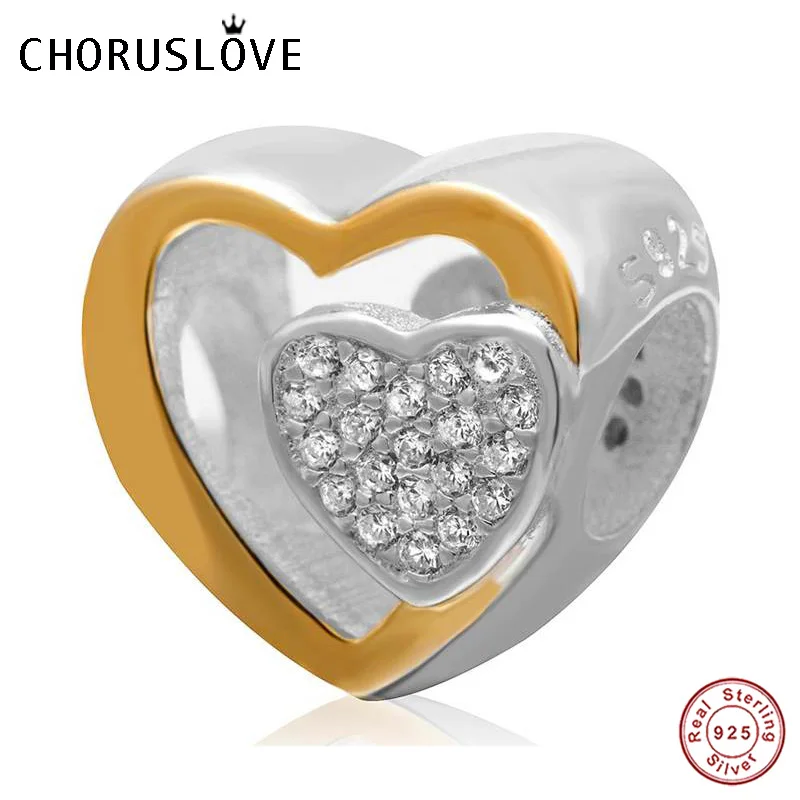 Choruslove соединяется вместе сердце подвеска с фианитом бусины из стерлингового
