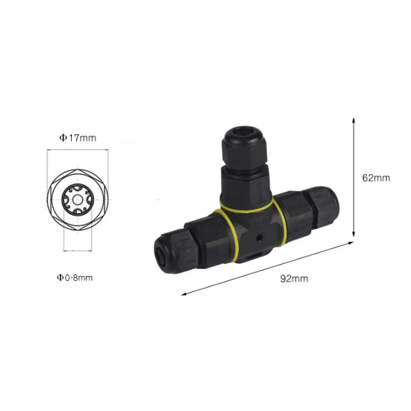 10pcs Waterproof Connector Led Light T-type 3 pin IP68 250V&amp10a 0-8mm Electrical Wire Cable Sealed Retardant Junction Boxes |