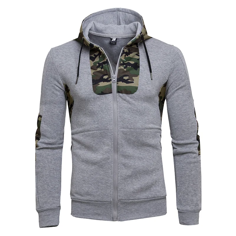 Vogue Hoodies Men Long Sleeve Camo Patchwork Hooded Sweatshirt Male Hoodie Casual Sportswear Balck Zipper Jacket | Мужская одежда