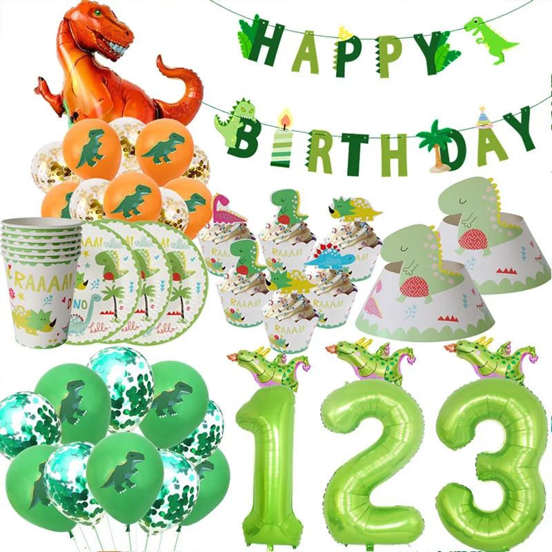

WEIGAO Dinosaur Birthday Party Disposable Tableware Sets Kids Animal Birthday Party Decoration Paper Banner/Cup/Plate Supplies