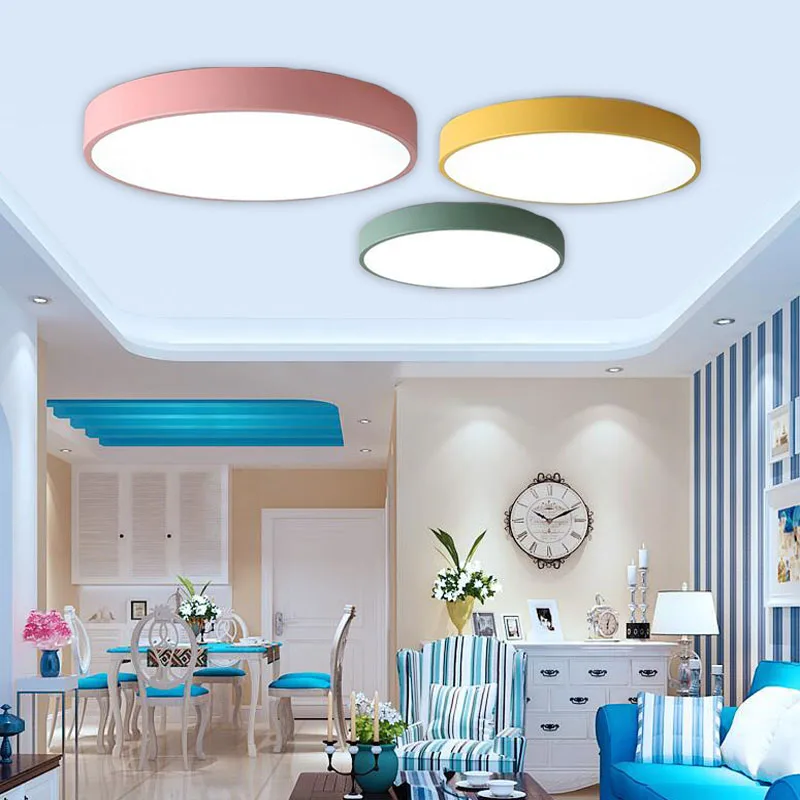Luces de techo acrílicas LED redondas de estilo nórdico, luminaria creativa de macarrones, para sala de estar, habitación de niños, pasillo, decoración del hogar