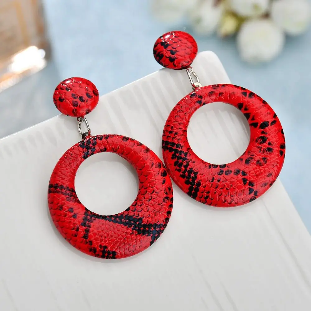 Leopard Round Drop Earrings Fashion Pendant Women Girls Snake Print Earrings Jewelry Gift