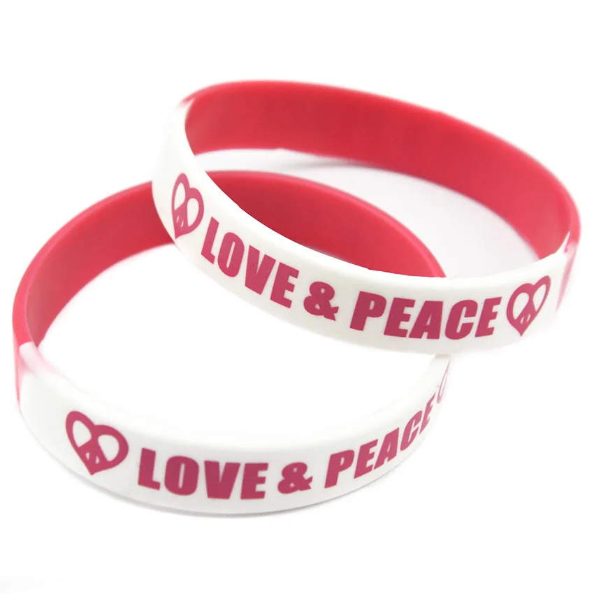 

OBH 50PCS Love and Peace Silicone Rubber Wristband Subsection Color Printed Logo