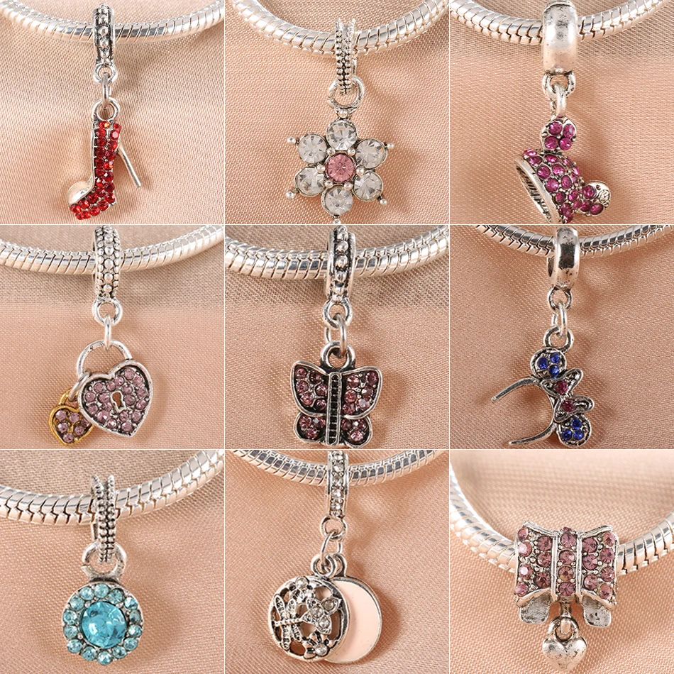 1 шт. Новая Мода Микки цветок бабочка из бисера Подвески Европейский Серебряный