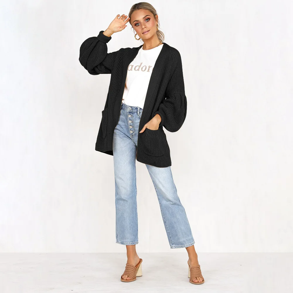 Casual Loose Autumn Women Sweaters 2018 New Fashion Long-sleeved V-neck Open Stitch Pocket Cardigan Warm Outwear Coats Female |