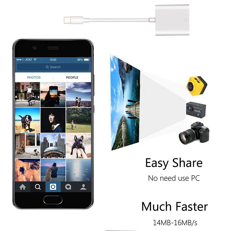 Считыватель карт памяти SD Micro OTG кабель для смарт камеры адаптер Lightning Apple Android Samsung