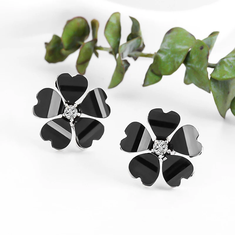Женские серьги пусеты H: HYDE белые с цветком клевера диаметр 1 5 см|crystal stud earrings|stud