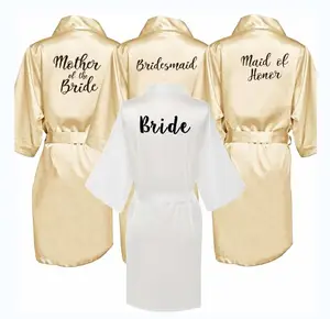 Атласный халат-кимоно цвета шампанского для невесты, женское свадебное платье с принтом для подружки невесты, вечернее платье для невесты