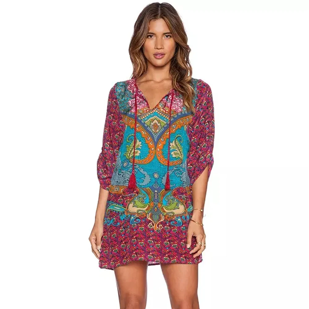 Богемное женское пляжное платье новинка 2018 летнее повседневное хлопковое модное