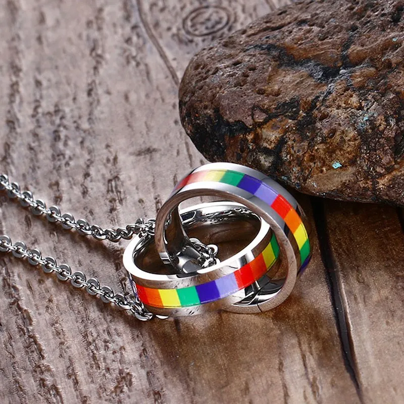 

2019 LGBT Gay Pride Rainbow Stainless Steel Necklaces For Men Rainbow Pendant Stainless Steel Necklace Men Jewelry Fashion