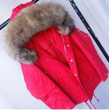 huge brown color fur Большой натуральный мех енота, высокое качество, зимняя куртка для женщин, теплый женский длинный пуховик, куртка на белом утином пуху, свободное зимнее пальто - Цвет: huge brown color fur