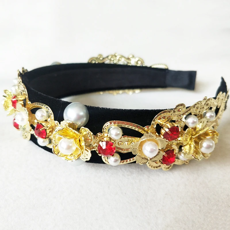 Women Retro Gold hair Band head Buckle Pearl Zircon Hair Accessories Hairband Flower Crown Headband For Girl Bows Tiara | Украшения и