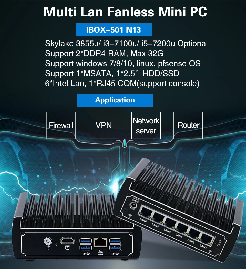 Minisys UTM брандмауэр маршрутизатор устройство Intel Skylake celeron 3855u двухъядерный pfsense Мини ПК 6 Lan barebone безвентиляторный vpn-компьютер