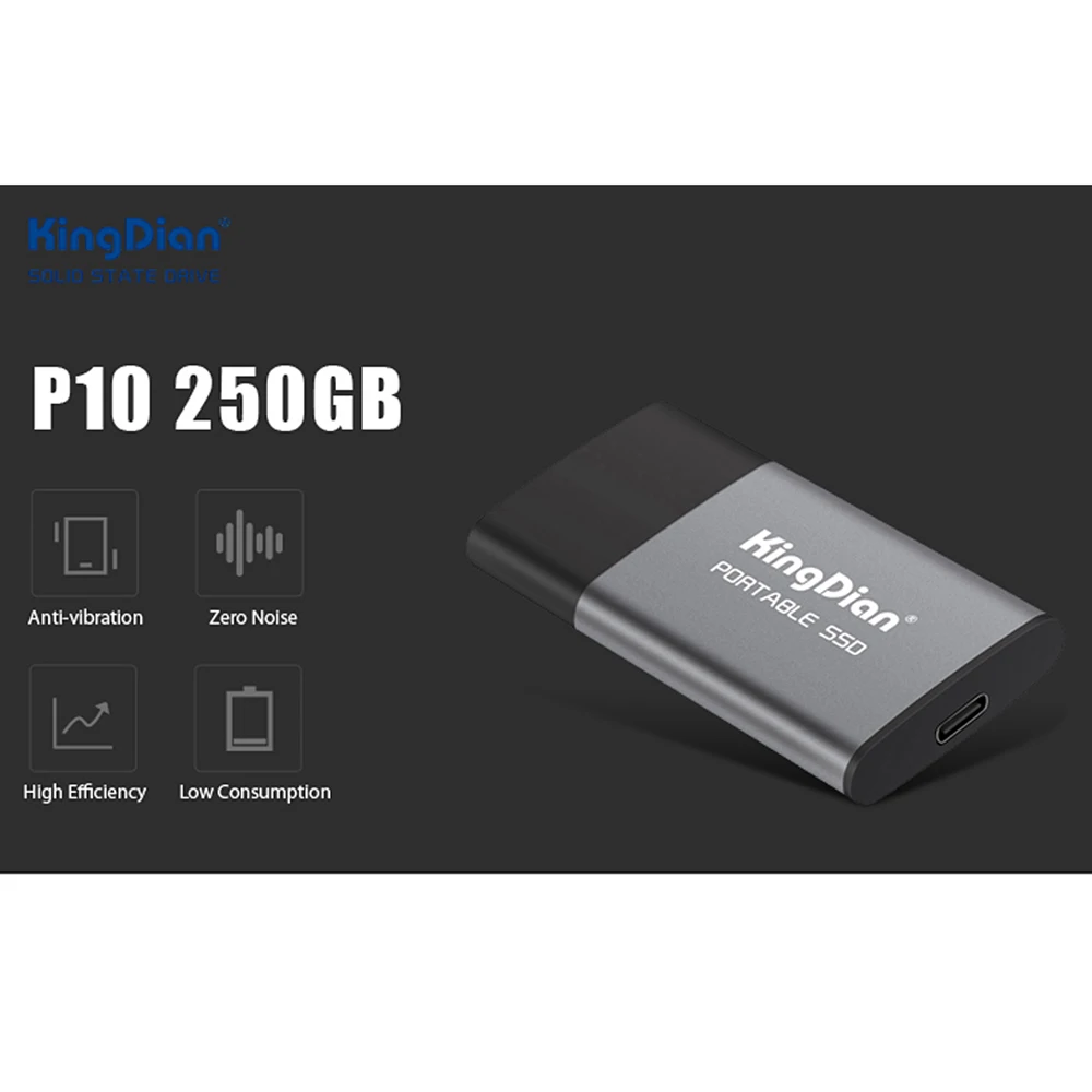 KingDian P10 портативный SSD USB 3,0-адаптер type-C 250 ГБ/500 Гб внешний твердотельный накопитель для компьютера, ноутбука, настольного телефона