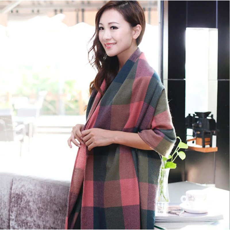 [RUNMEIFA] женский зимний палантин клетчатые шарфы брендовый шарф Женский