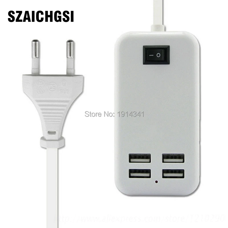 SZAICHGSI 5V 3A 4 порта USB EU UK US настенное зарядное устройство с 1 5 м для iphone AC адаптер