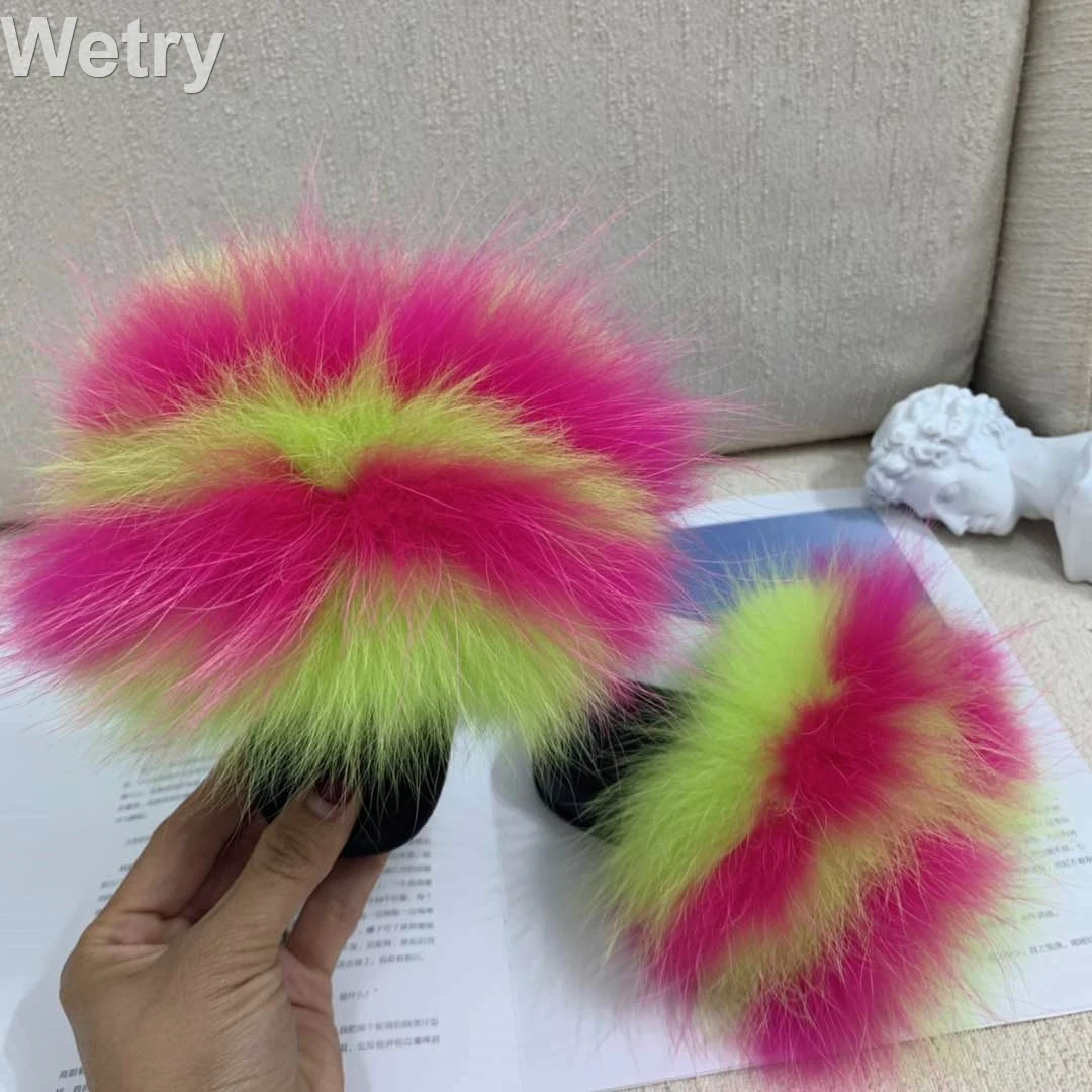 fox fur slippers Тапочки из лисьего меха; женские домашние пушистые тапочки; Плюшевые Пушистые летние туфли на плоской подошве; Милая женская обувь; большой размер 45; Лидер продаж; милые тапочки; Pantufas - Цвет: fox fur slippers