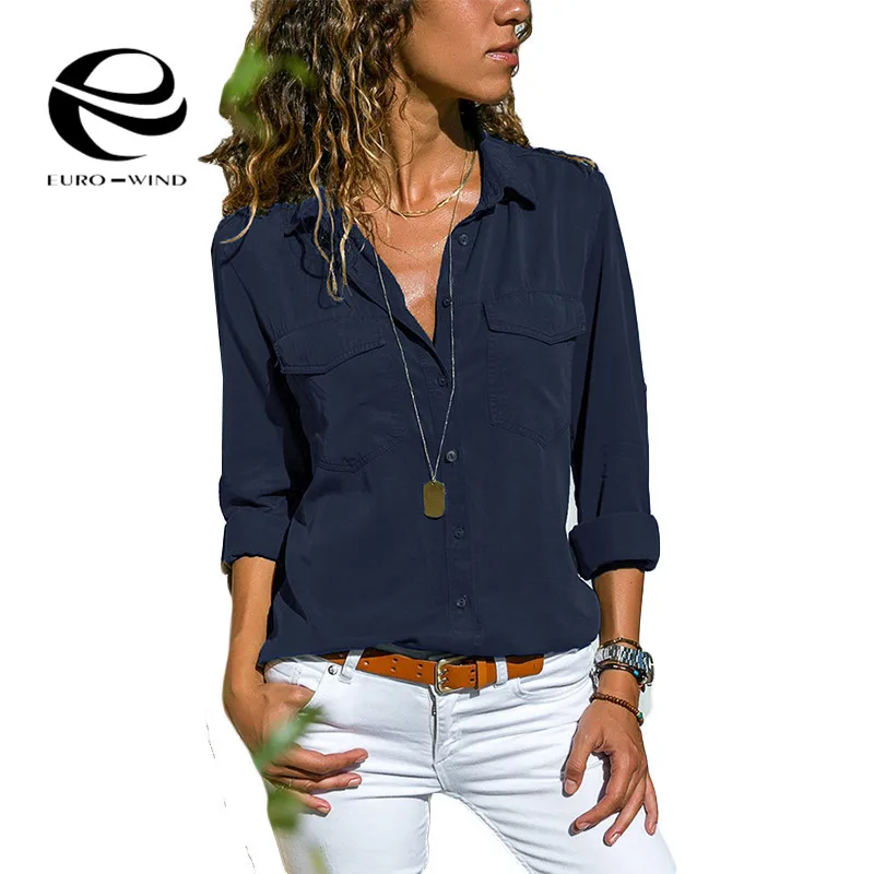 Женская блузка с длинным рукавом однотонная v-образным вырезом большие размеры 5XL