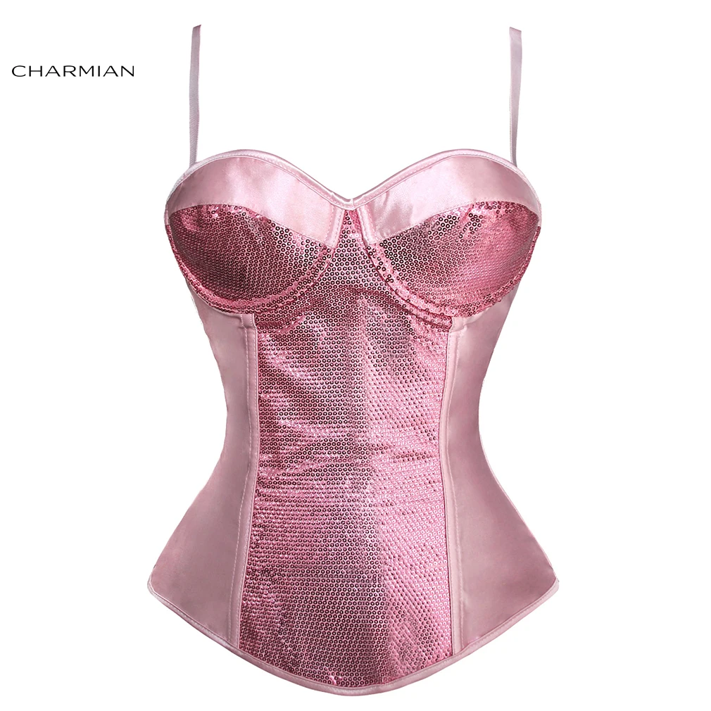Женский сексуальный корсет Charmian розовые Корсеты с блестками и бретелями через