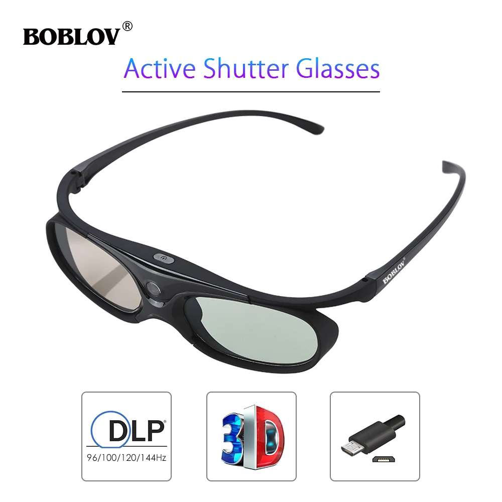 BOBLOV 3D активный стекло затвора для всех DLP проектор 96 Гц/144Hz USB Перезаряжаемые