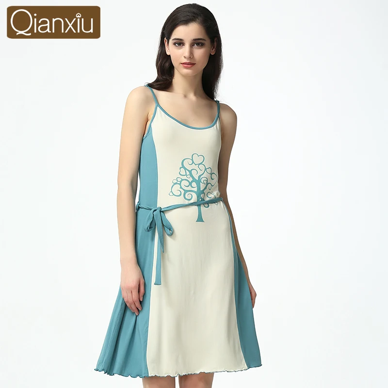 Женская ночная рубашка без рукавов простое платье-комбинация с поясом лето 2019 |