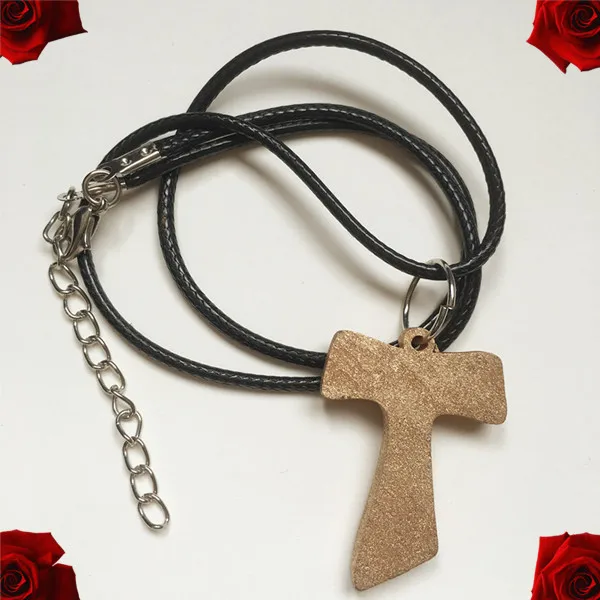 Wholesale wood rosary accessory cross pendant small t shape Africa mini Anka necklace with wax cord | Украшения и аксессуары