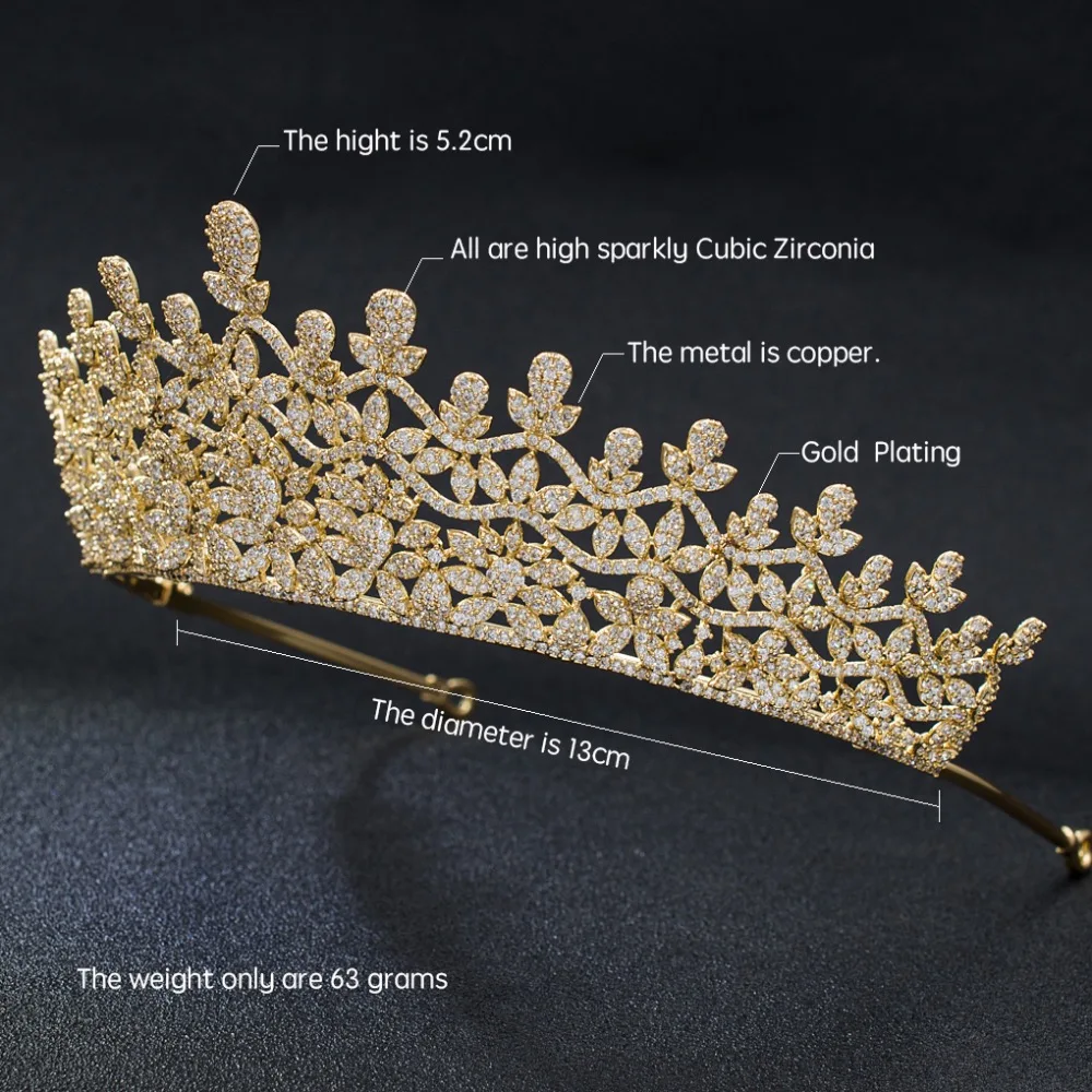 Классический Полный 5A cz кубического циркония Royal Свадебные Золото Тон тиара Корона Для женщин девочек вечерние Украшения для волос Интимные аксессуары s00032t4