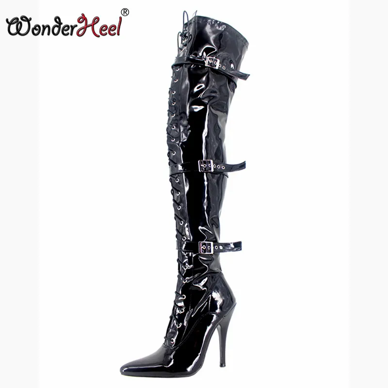 Wonderheel/очень высокий каблук appr. 5 "/12 см женские мотоциклетные сапоги пикантные