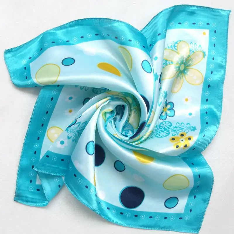 

[BYSIFA] Fashion Round Dot Pattern Polyester Small Square scarves Printed 52*52cm Women Sky Blue Satin Scarves Autumn Silk Scarf