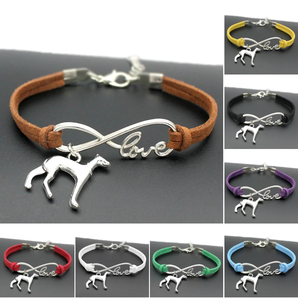 Мужские и женские браслеты подвески Infinity Love Greyhound кожаные с собаками подарочные