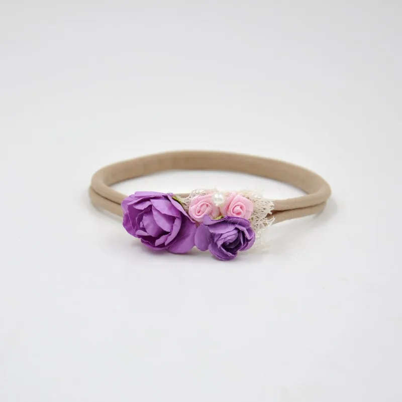 

10pcs/lot New Design Nylon Flower Baby Headband Rose Handmade Baby Pearl Hair Bnad Girls Headwear Fashion Hair Accessories