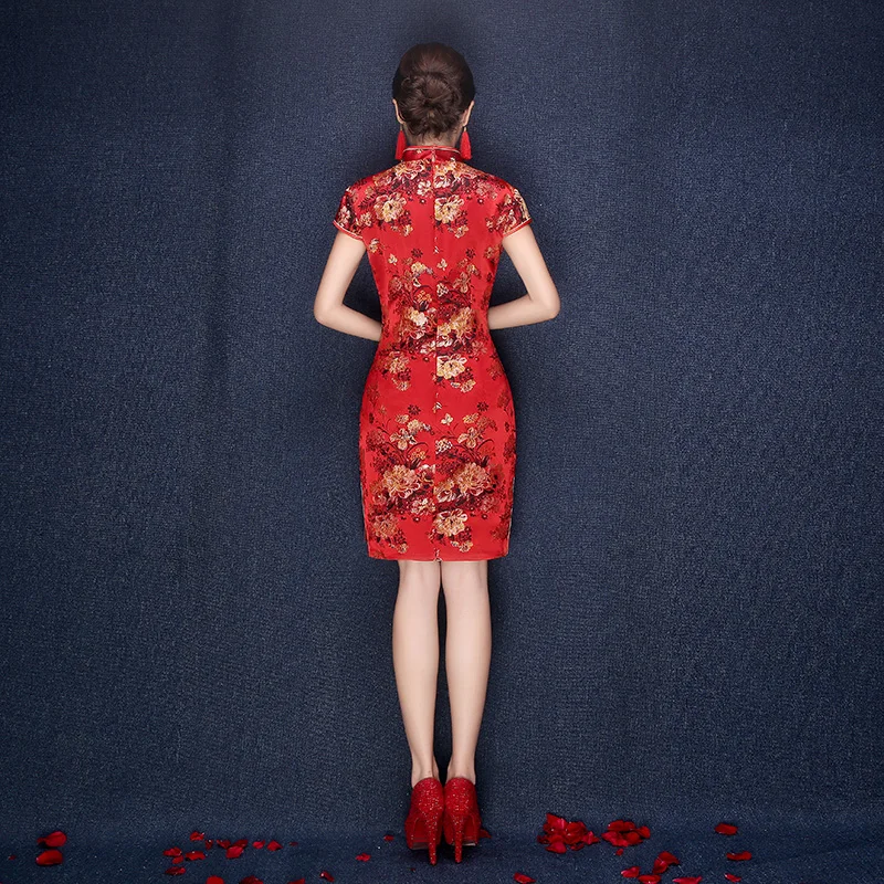 Традиционное китайское свадебное платье модель 2015 года ярко-красное короткое