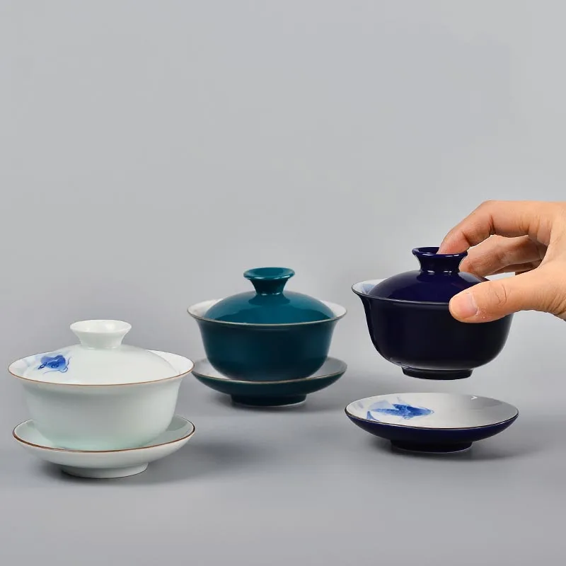 150cc китайский Стиль ручная роспись Винтаж узор Gaiwan клатч Чай чаши офисные чайник